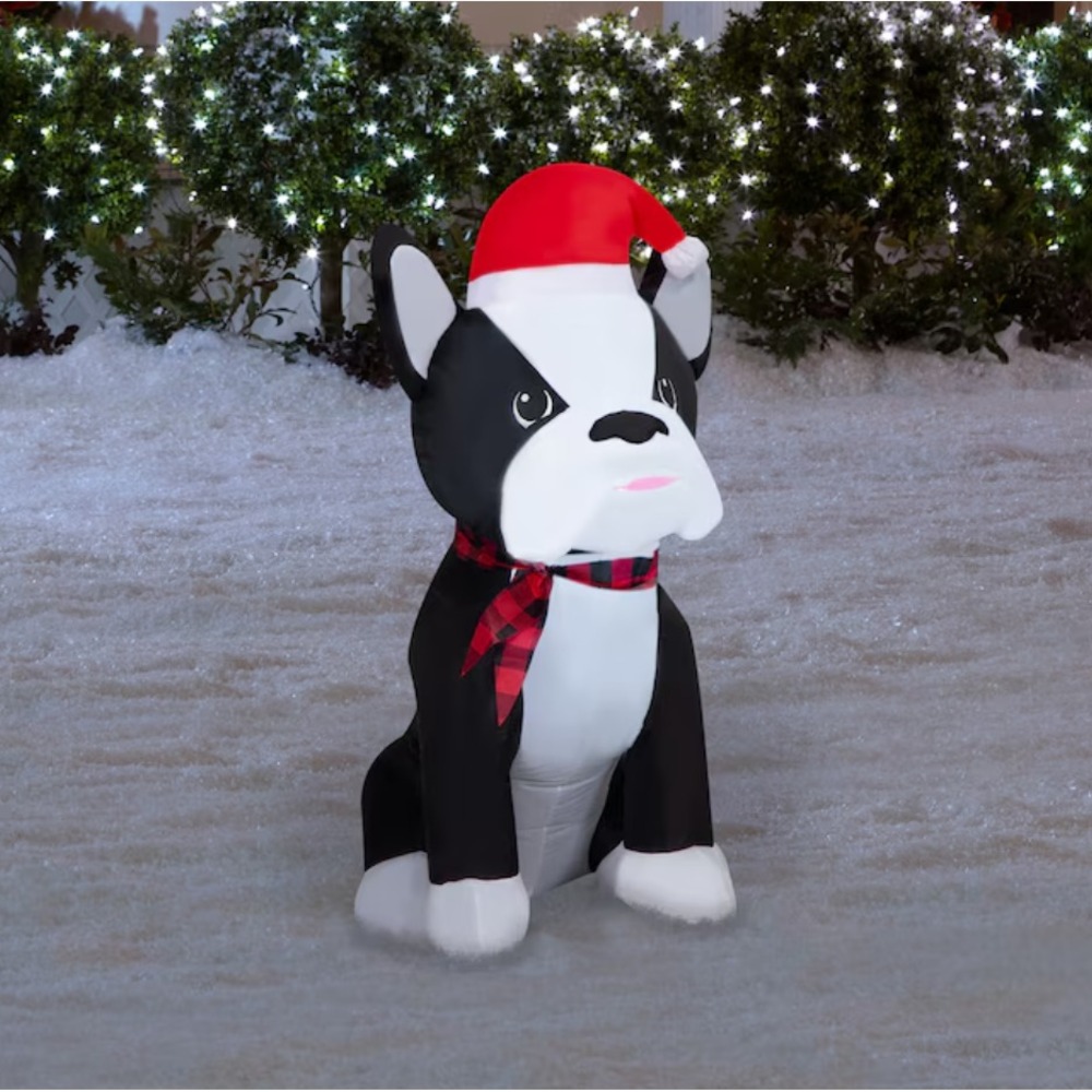 Holiday Living Christmas Boston Terrier Inflatable Dog Santa Hat Scarf 3.5ft